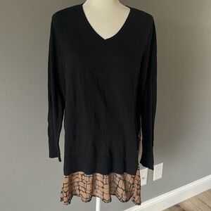 LOGO Cashmere Blend Black V-neck Tunic Sweater